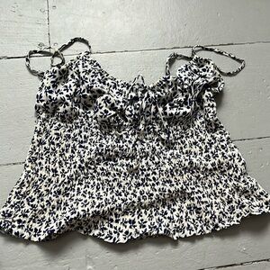 Navy blue and white flower tank top